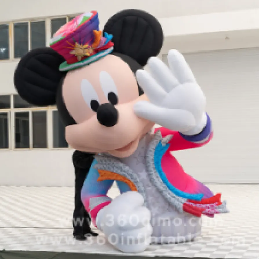 3.5m high Disney Mickey Mouse inflatable waving pose with colorful hat and outfit in factory yard