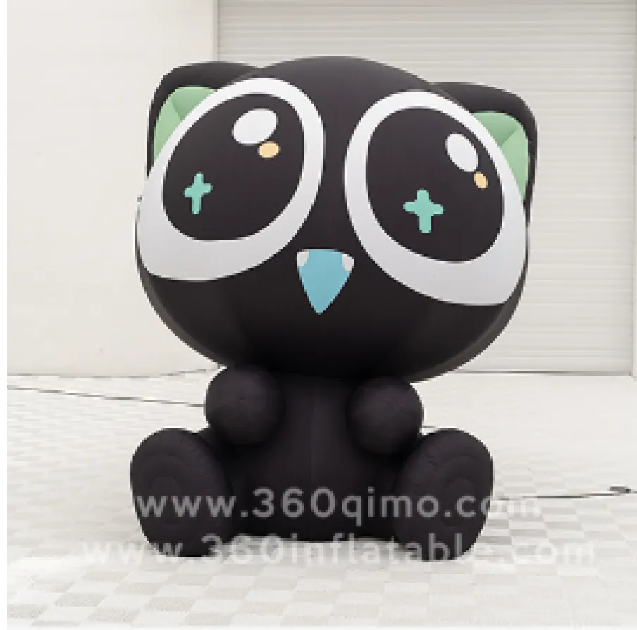 3m high Luo Xiaohei black cat inflatable sitting pose in white studio