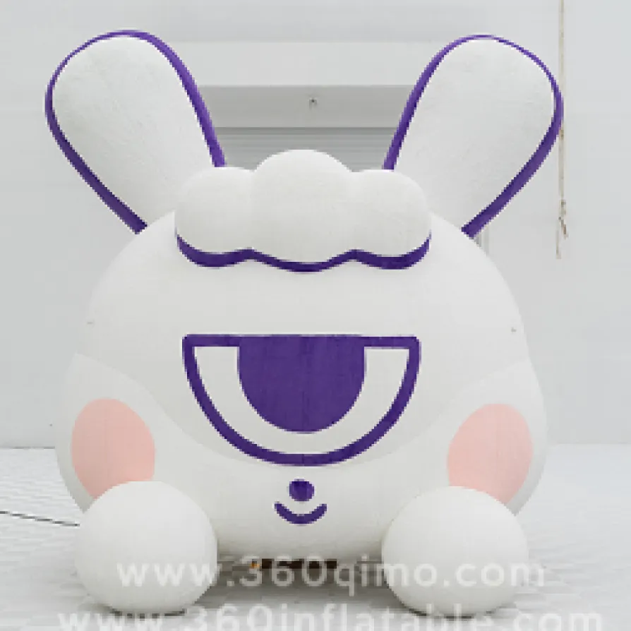3.5m high Nanbo Rabbit plush inflatable with purple ears and white body in factory yard