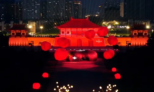 Chinese traditional architecture inflatable installation at night